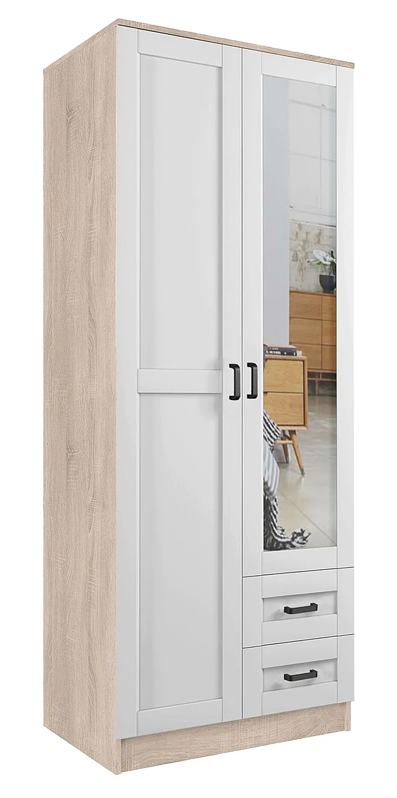 Minimalsityczna szafa uchylna z lustrem dąb sonoma + biały H6-W95