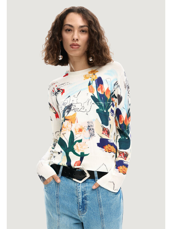Desigual Sweter Nantes Lacroix 26SWJF35 Écru Regular Fit