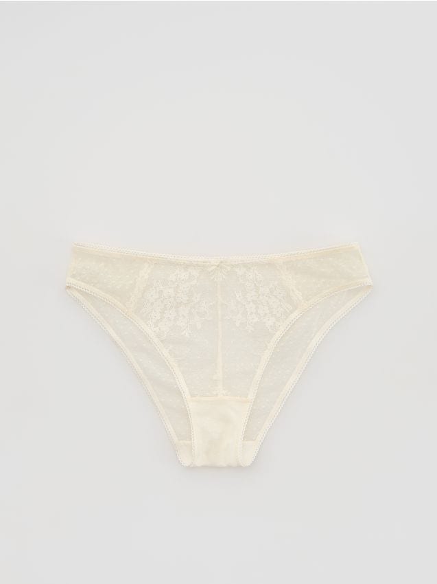 Reserved - Majtki typu figi z koronką - złamana biel