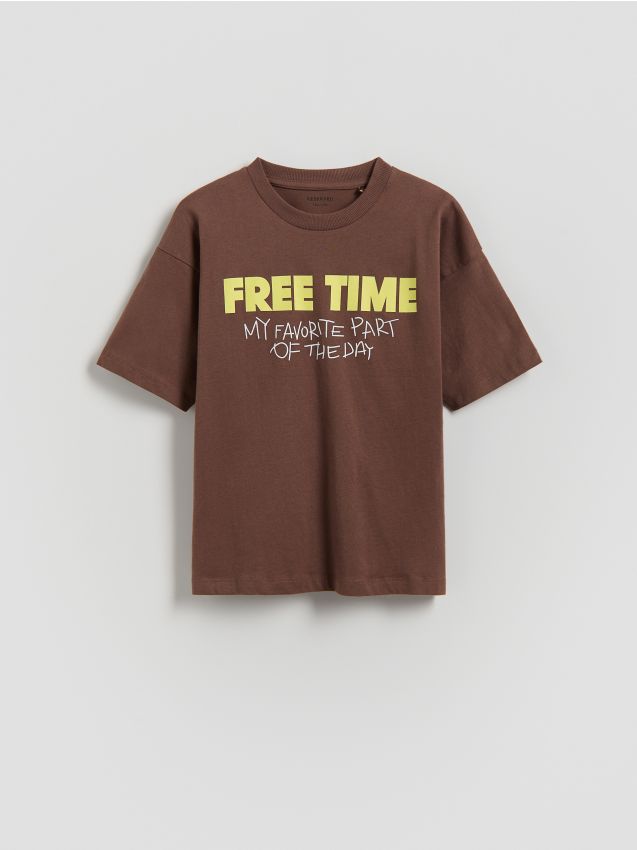 Reserved - T-shirt z nadrukiem - ciemnobrązowy