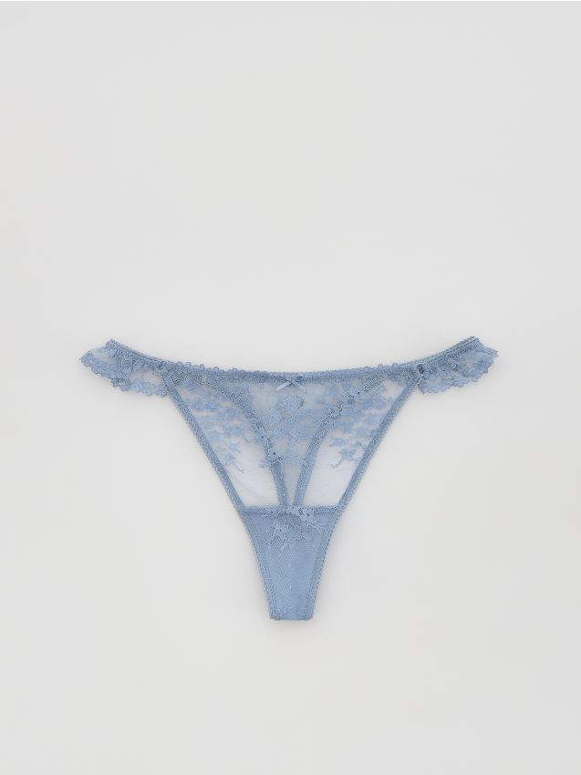 Reserved - Majtki stringi z koronką - jasnoniebieski