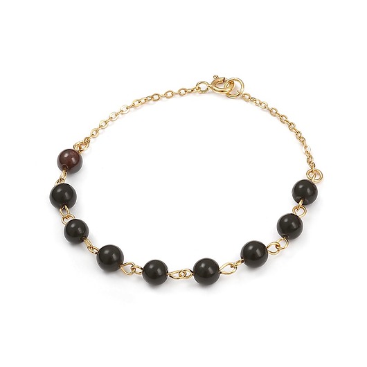 Pozłacana, łańcuszkowa bransoletka z onyksem