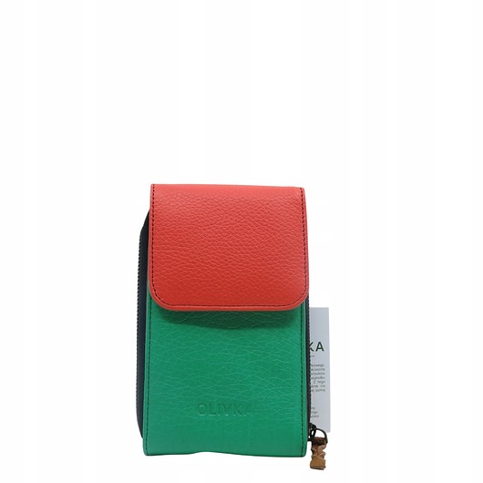 Torebka damska na telefon listonoszka skórzana regulowany pasek OLIVKA