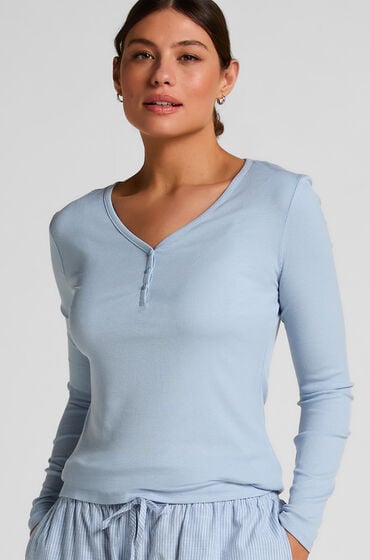 Hunkemöller Bluza piżamowa Henley z długim rękawem Niebieski
