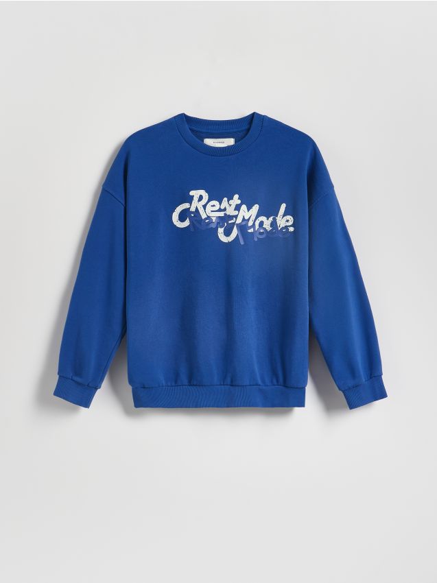 Reserved - Bluza oversize z nadrukiem - niebieski
