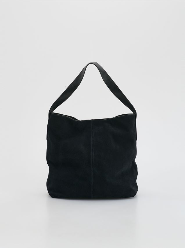 Reserved - Skórzana torebka shopper - czarny