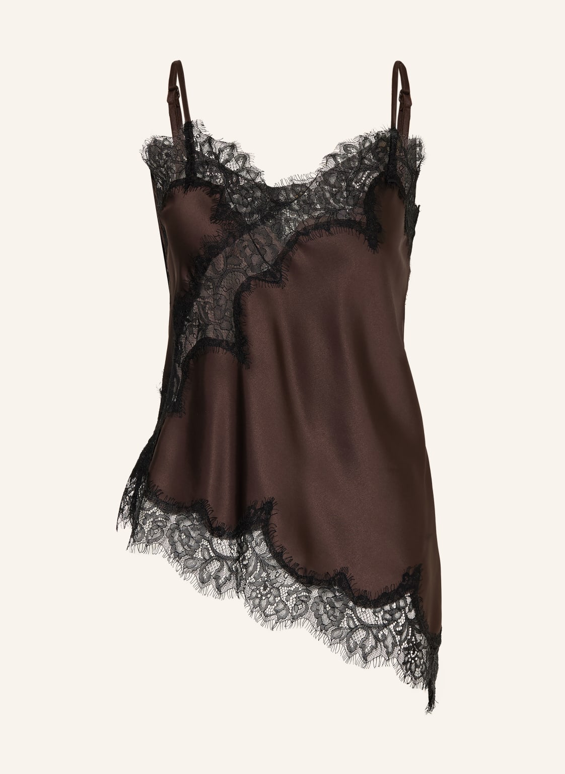 Mrs & Hugs Satynowy Top Z Koronką braun