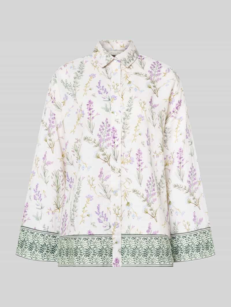 Bluzka lniana z długim rękawem i nadrukiem z motywem lawendy