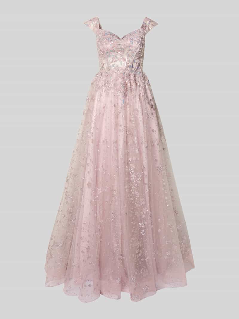 Sukienka wieczorowa błyszcząca z tiulu z haftami