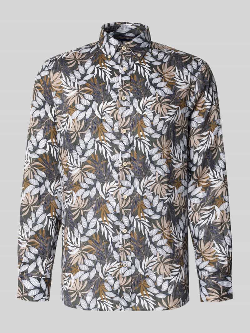 Koszula lniana o kroju regular fit z kołnierzykiem typu button down