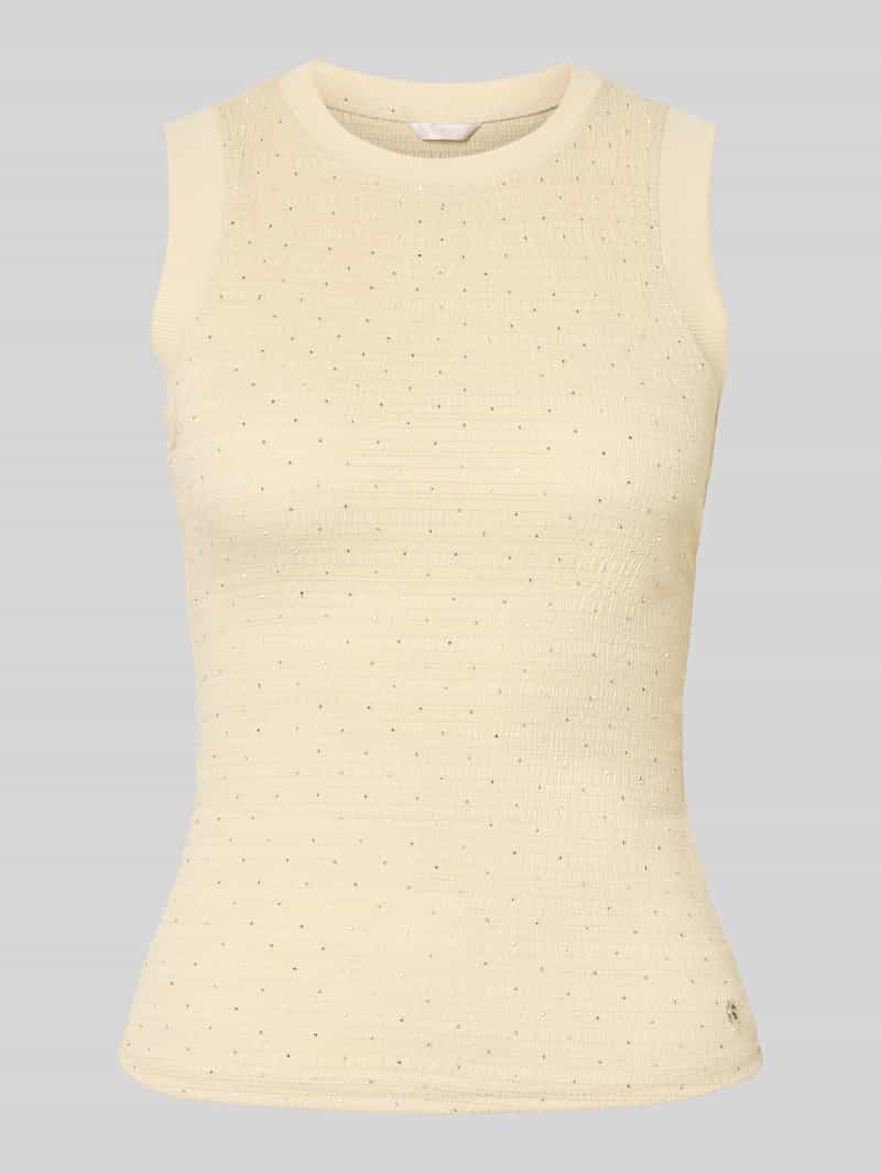 Top z obszyciem ozdobnymi kamieniami i okrągłym dekoltem