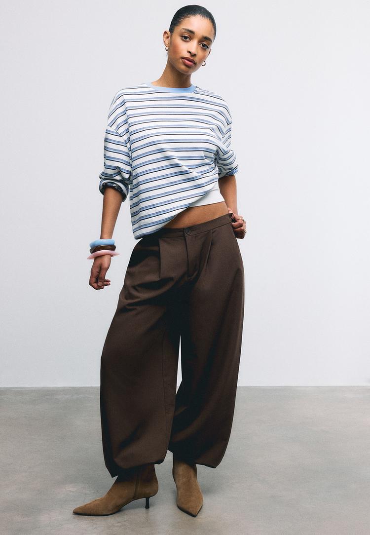 Stradivarius Eleganckie spodnie bufiasty rękaw Brązowy XS