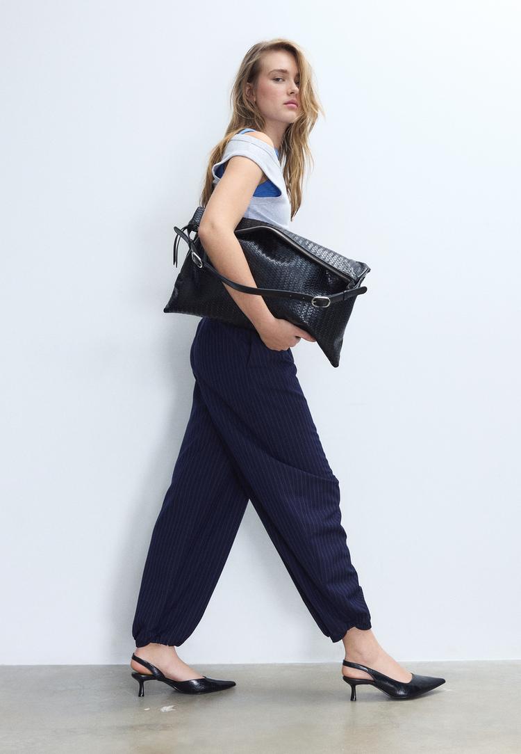 Stradivarius Eleganckie spodnie bufiasty rękaw Morski L