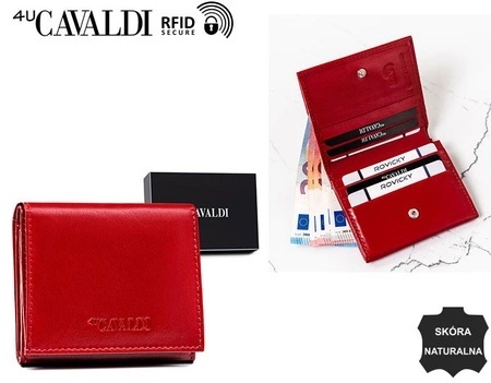 Portfel Uniwersalny KOMIN Cavaldi Skóra Licowa RFID RD-AN01 CZERWONY 9 x 10 x 2 [cm]