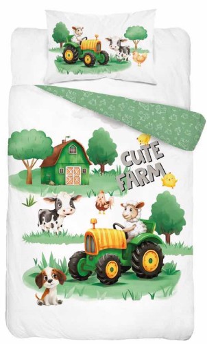 Pościel bawełniana 100x135 do łóżeczka farma wieś zielona