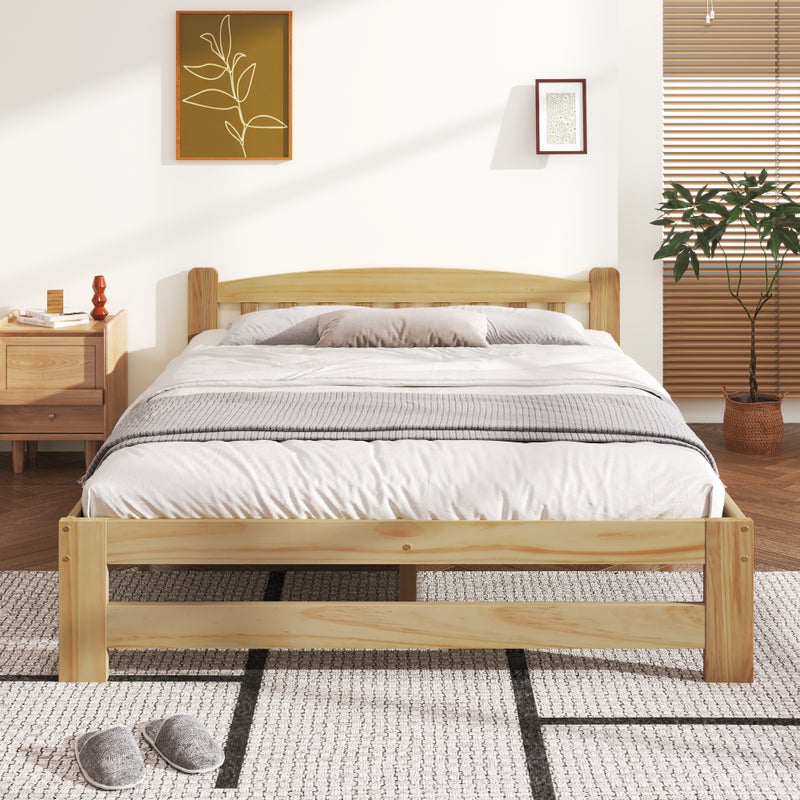 Łóżko drewniane i futon - 140 x 200 cm - z wezgłowiem i podstawą z listew - naturalne