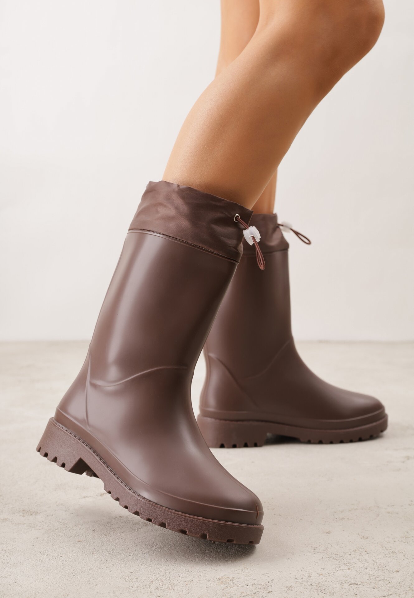 Brązowe Kalosze ze Stoperem na Cholewce Eunosa