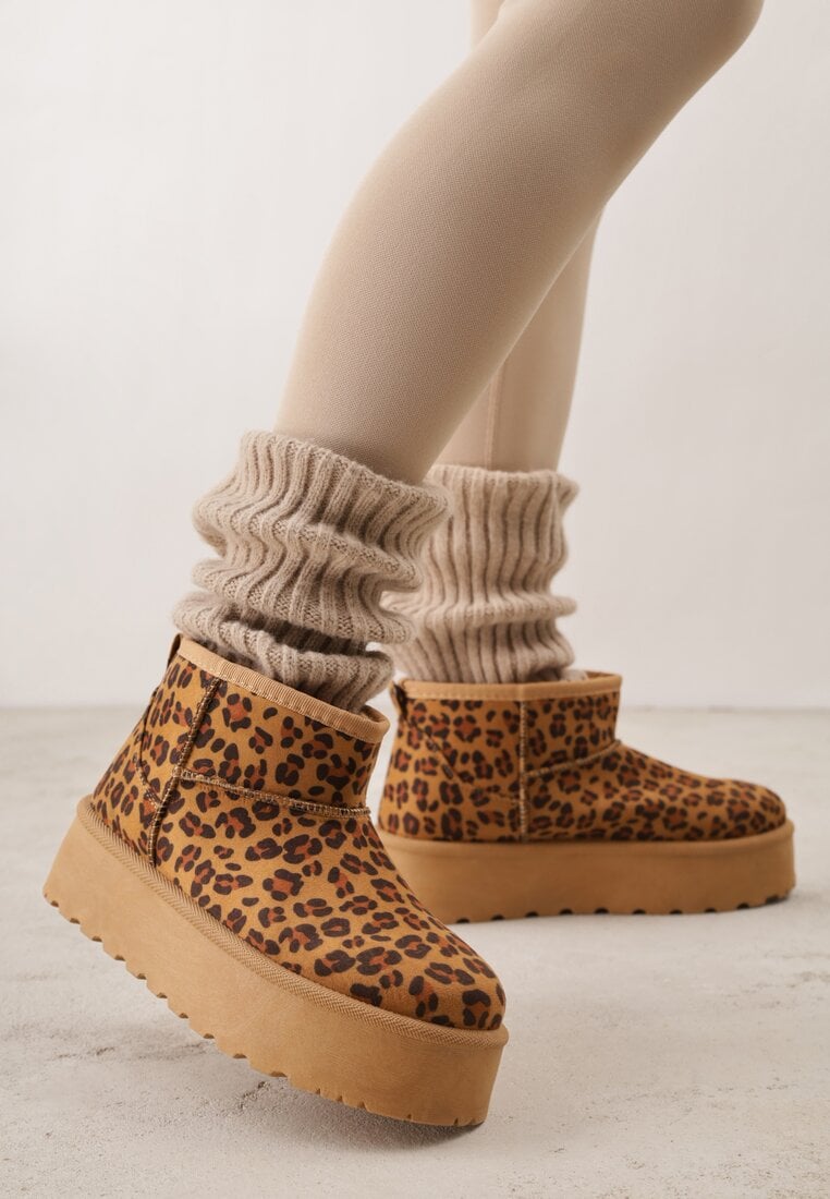 Panterkowe Krótkie Śniegowce na Grubej Podeszwie Aranwen