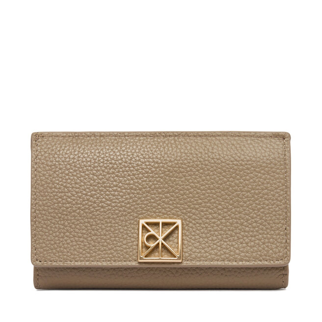 Portfel Calvin Klein Emblem Hw Pebble Snap Cardholder LV04F1127G Beżowy