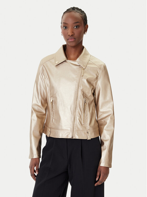 Rinascimento Kurtka z imitacji skóry CFC0124665003 Złoty Regular Fit