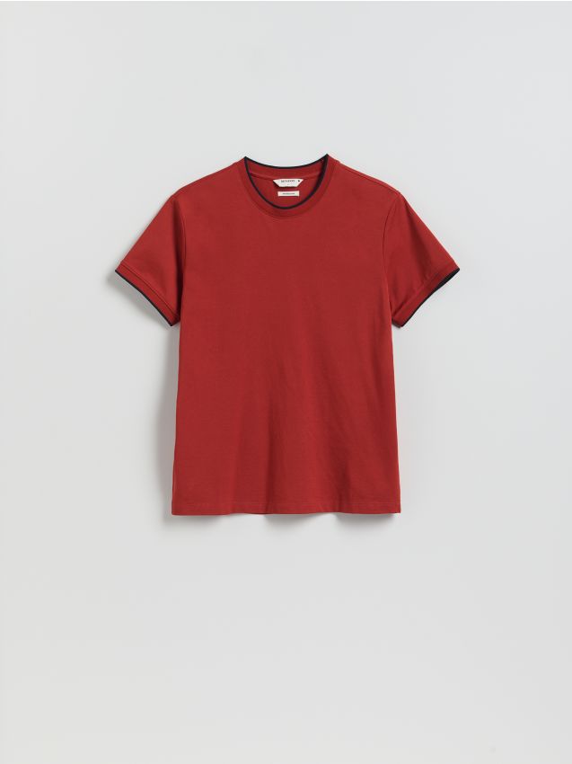 Reserved - T-shirt regular z merceryzowaną bawełną - czerwony