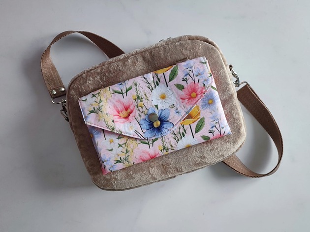 Torebka box modułowy Beż i kwiaty