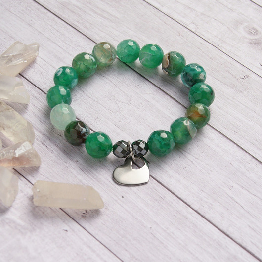 Serce : stal szlachetna : agat zielony