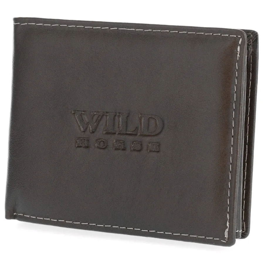Męski portfel skórzany Wild Horse 02B ciemnobrązowy z białymi przeszyciami ★ POLECANA OFERTA PayPo ZWROT DO 100 DNI