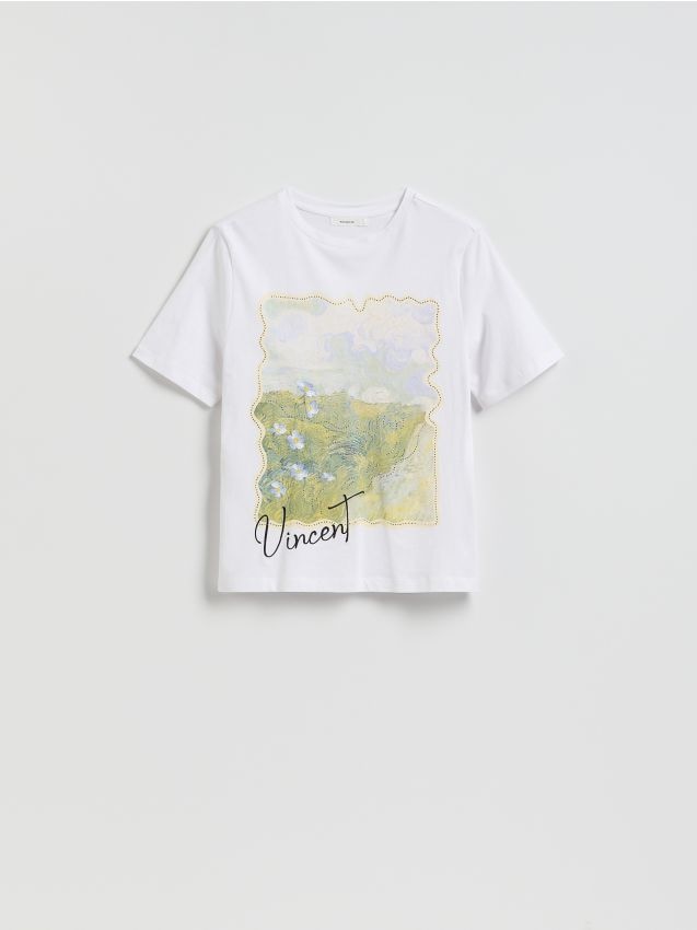 Reserved - T-shirt z nadrukiem - biały