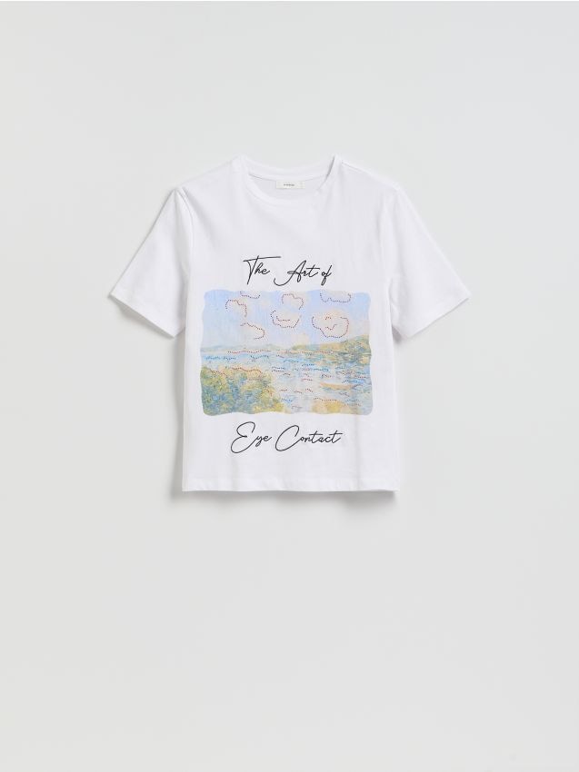 Reserved - Bawełniany t-shirt z nadrukiem - biały