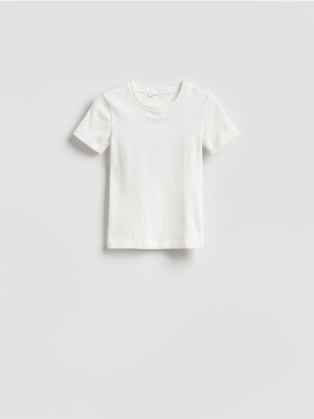 Reserved - T-shirt w prążek - złamana biel