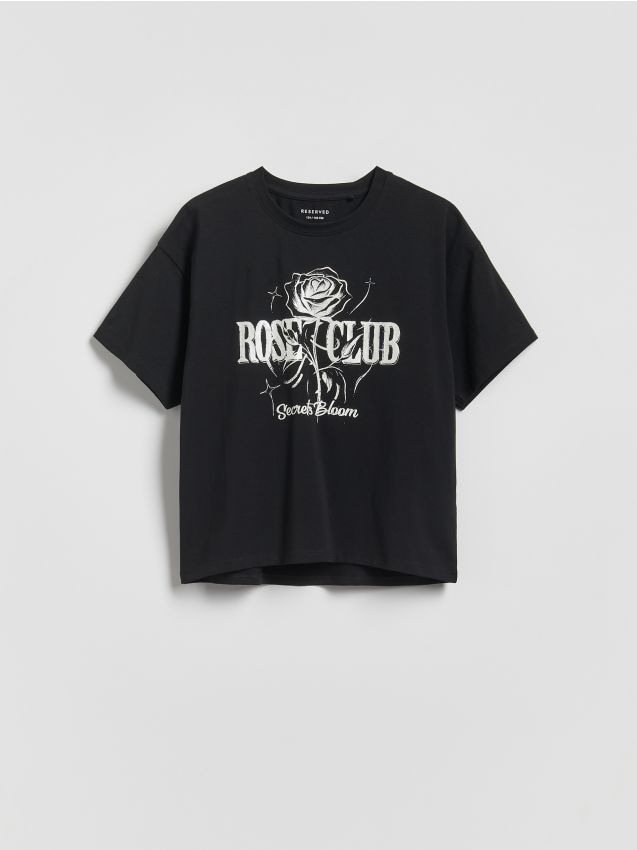 Reserved - T-shirt z metalicznym nadrukiem - czarny