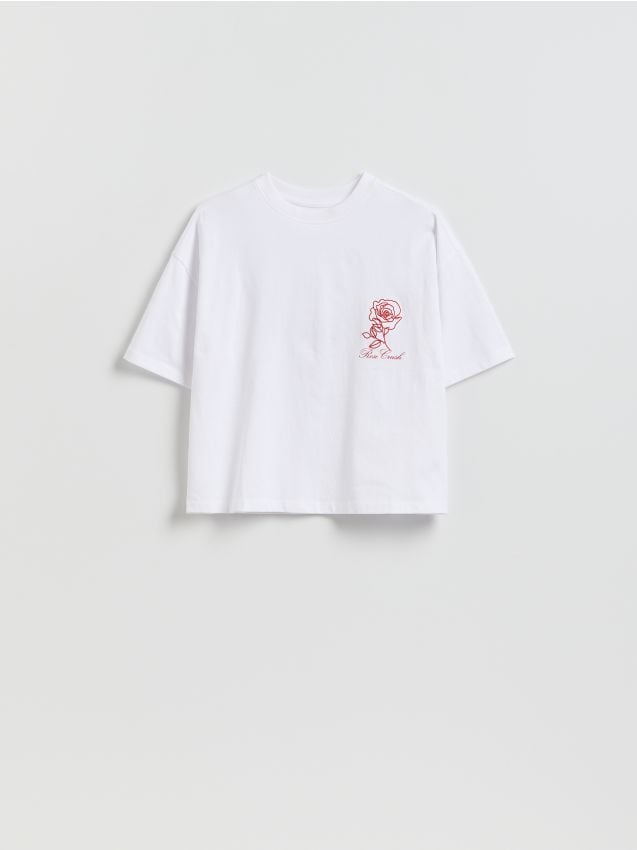 Reserved - T-shirt z haftem - biały