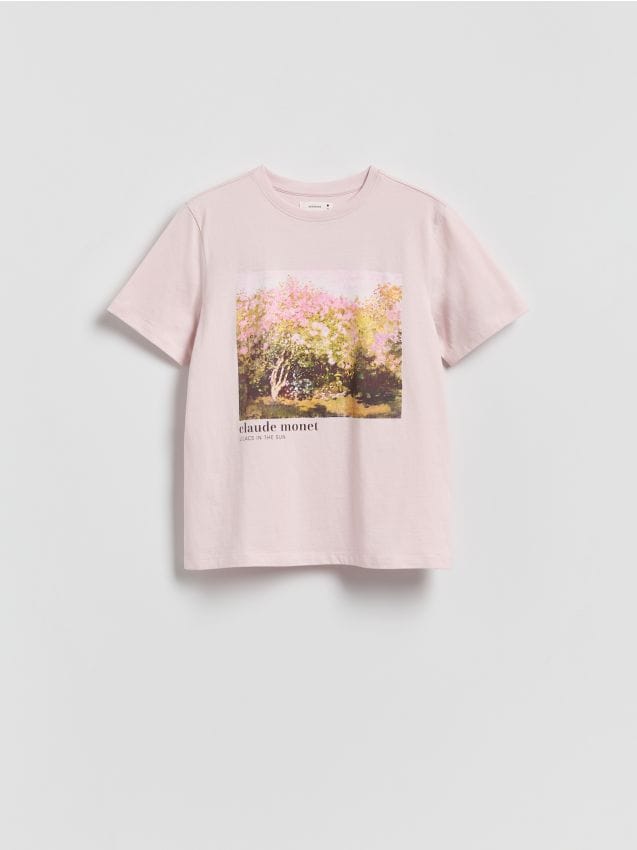 Reserved - T-shirt z nadrukiem - pastelowy róż