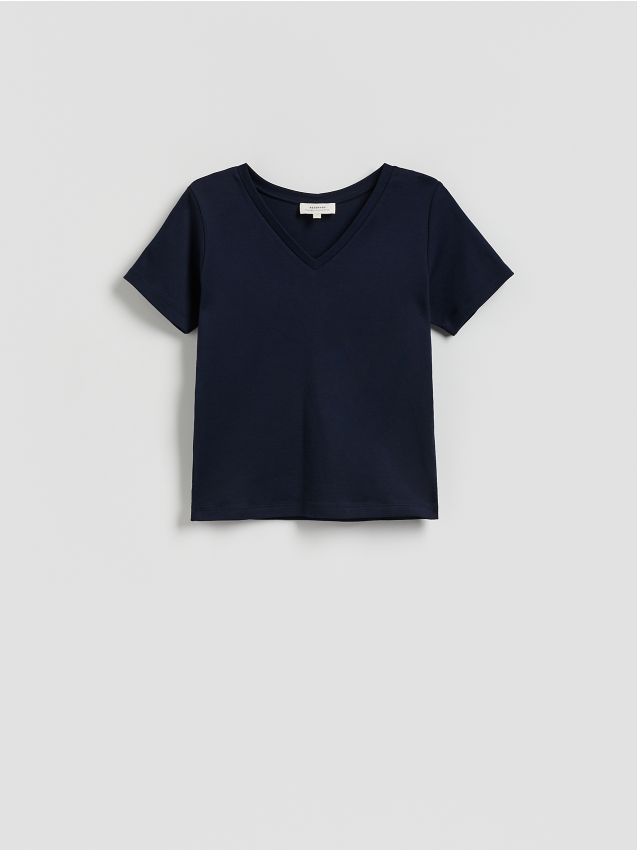 Reserved - Gładki t-shirt - granatowy