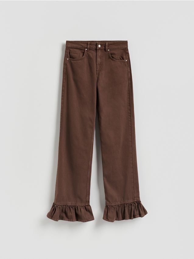 Reserved - Jeansy wide leg z falbankami - dark grey jeans