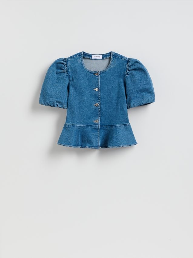 Reserved - Jeansowa bluzka z baskinką - niebieski