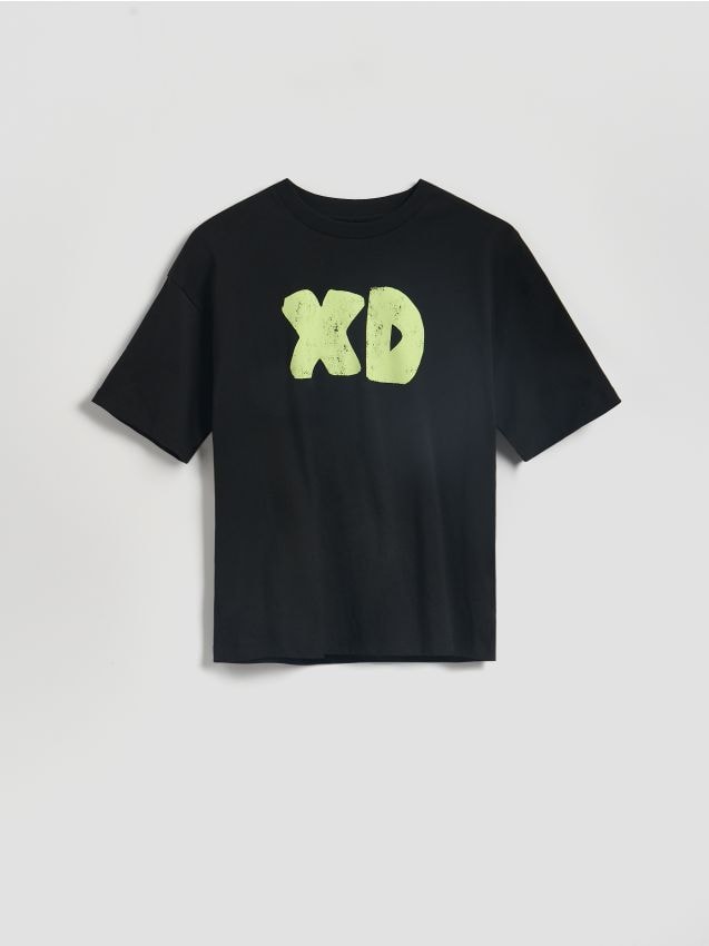 Reserved - Bawełniany t-shirt z nadrukiem - czarny