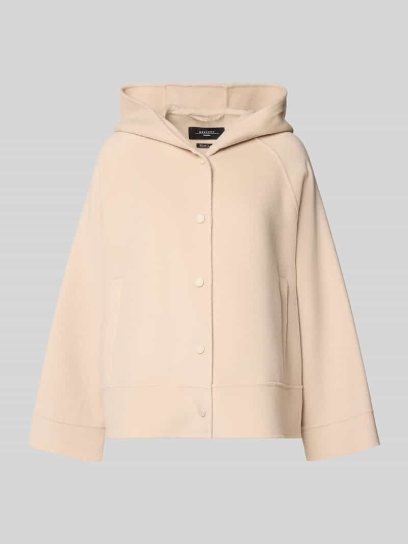 Kurtka wełniana o pudełkowym kroju z kapturem model ‘OLIATO’