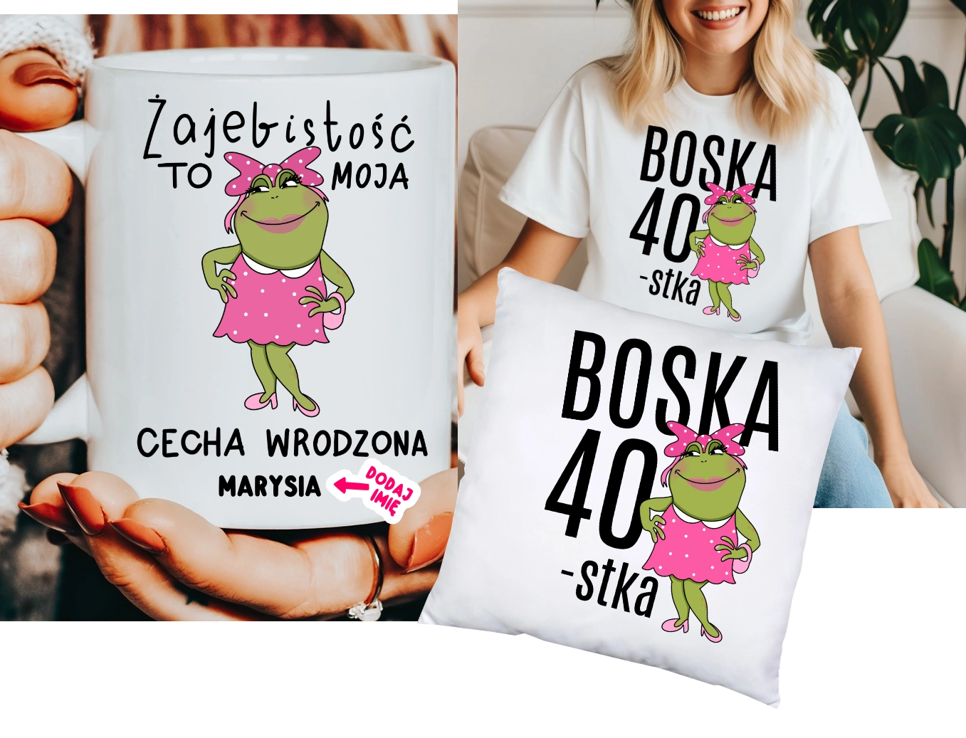 Personalizowany prezent na 40 urodziny dla koleżanki na prezent - KUBEK,KOSZULKA,PODUSZKA