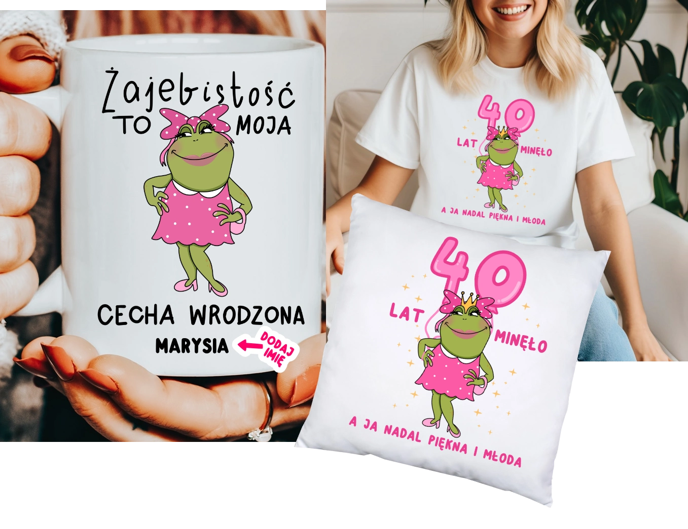 Personalizowany prezent na 40 urodziny dla koleżanki na prezent - KUBEK,KOSZULKA,PODUSZKA