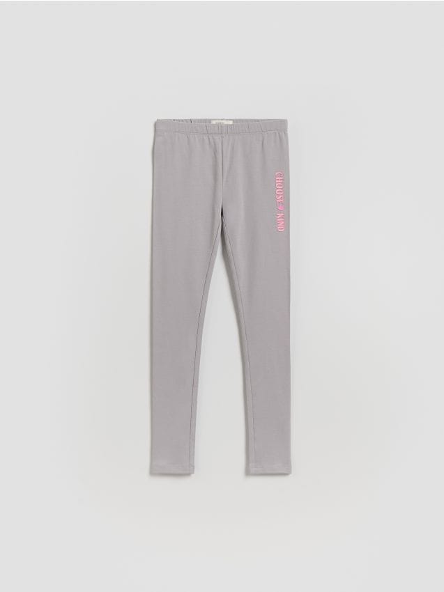 Reserved - Bawełniane legginsy z nadrukiem - jasnoszary