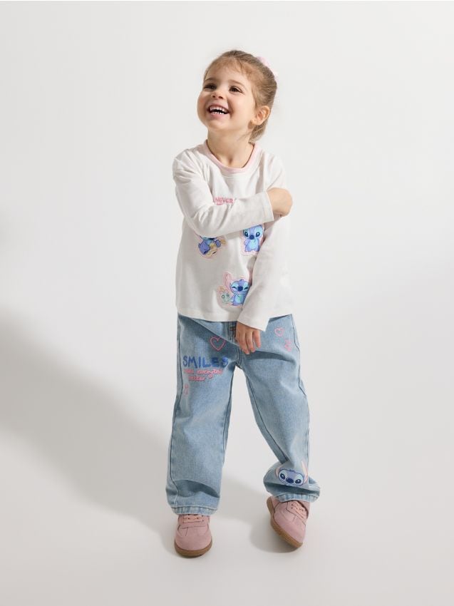 Reserved - Jeansy baggy straight Lilo i Stich - niebieski