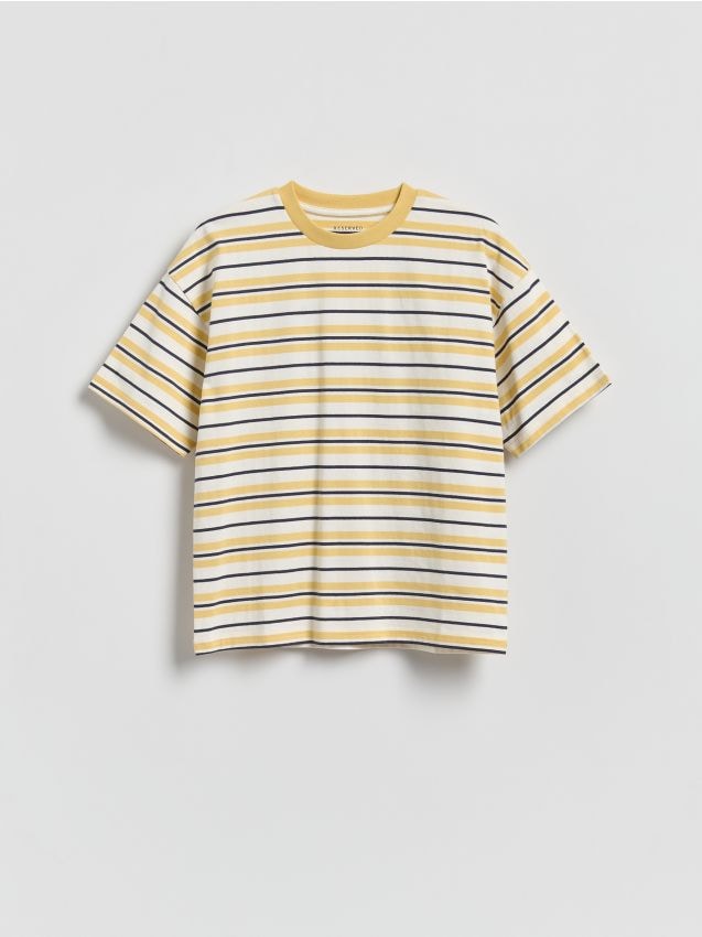 Reserved - T-shirt w paski - bursztynowy
