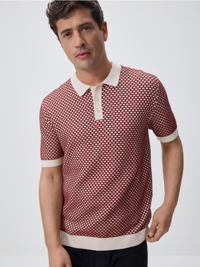 Reserved - Bawełniany sweter polo - czerwony