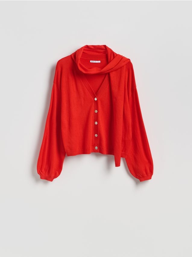 Reserved - Sweter z szalem - czerwony