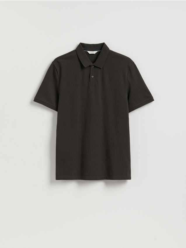 Reserved - Koszulka polo regular ze strukturalnej dzianiny - ciemnoszary