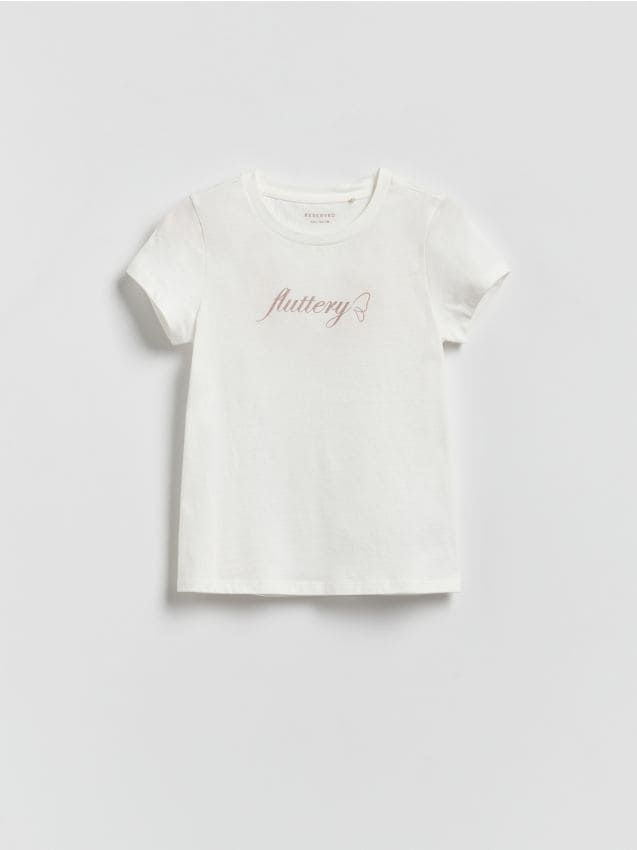 Reserved - T-shirt z wypukłym napisem - złamana biel