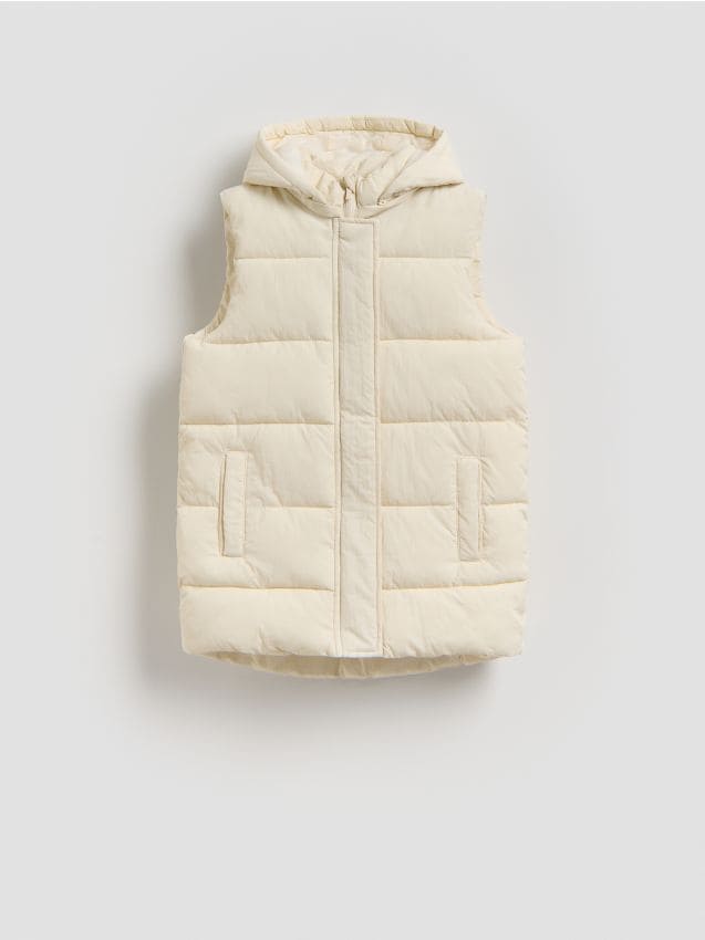 Reserved - Pikowana kamizelka z kapturem - złamana biel