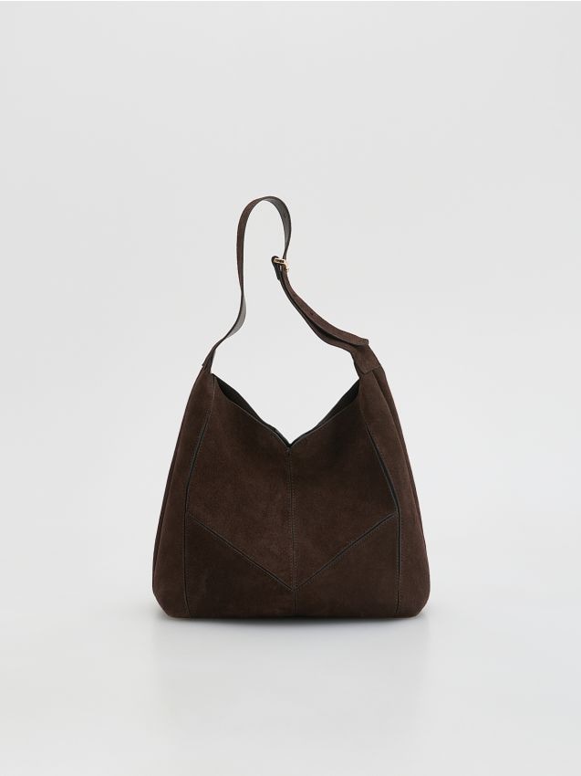 Reserved - Zamszowa torebka shopper - ciemnobrązowy